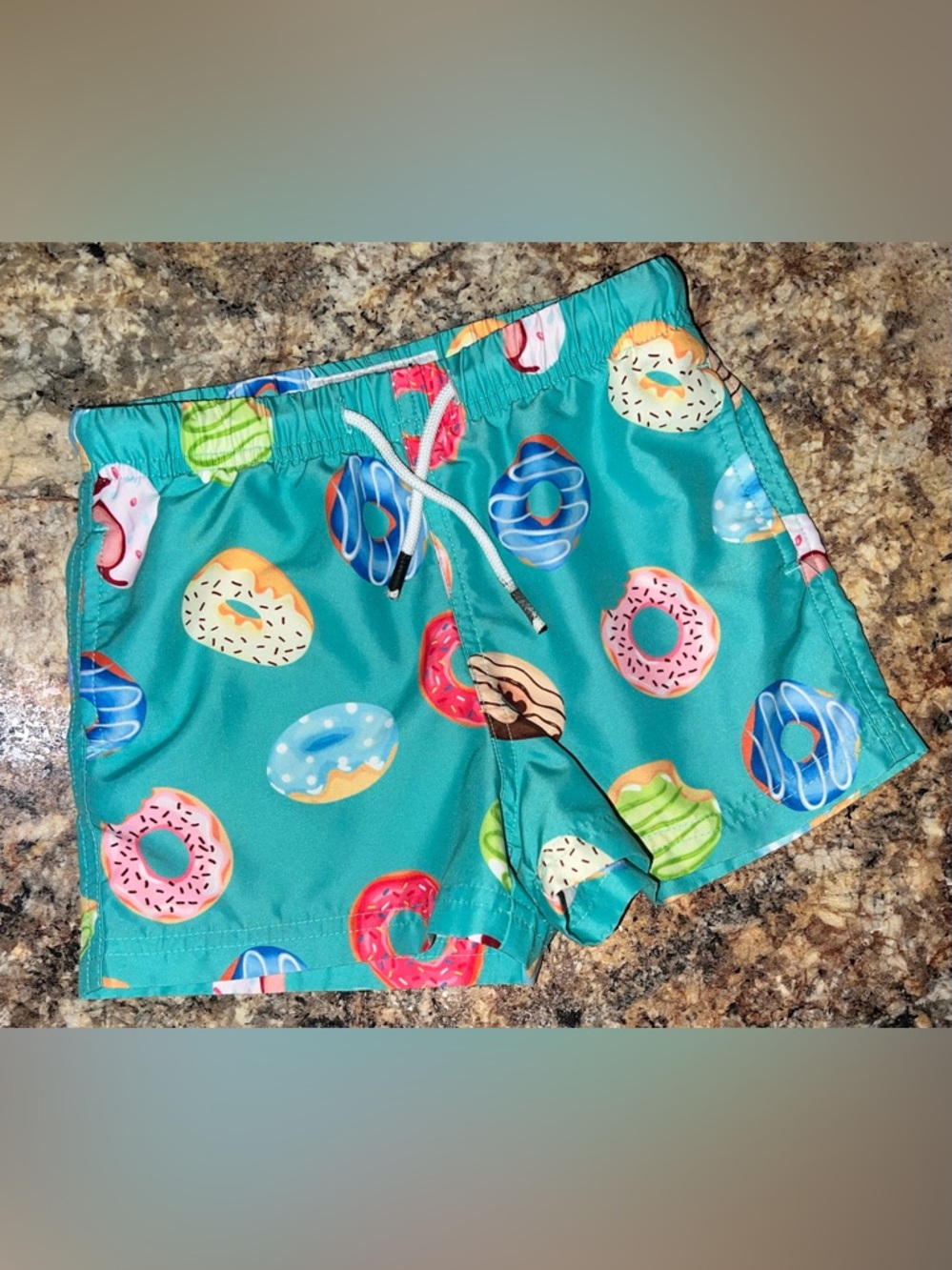 Turquoise Donut Print Swim Shorts